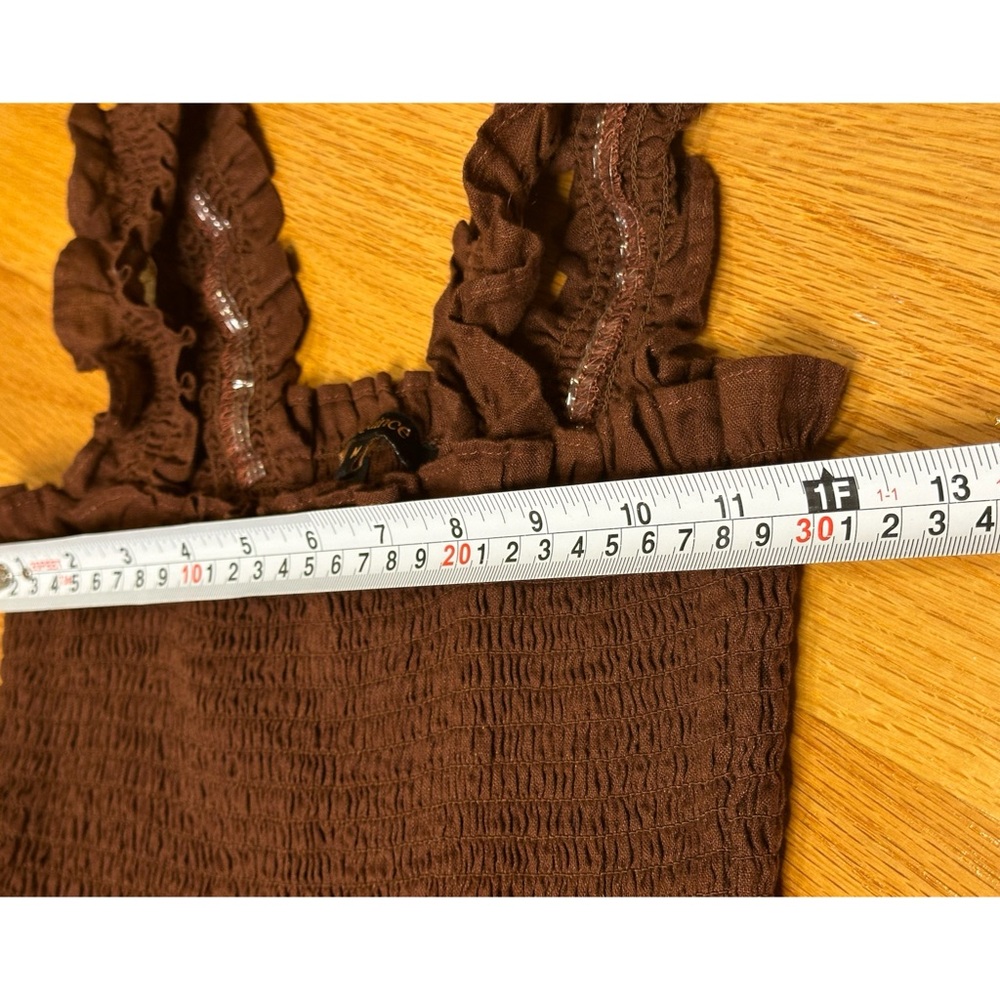 Quince Brown Smocked Tiered Midi Dress - Picture 5 of 8